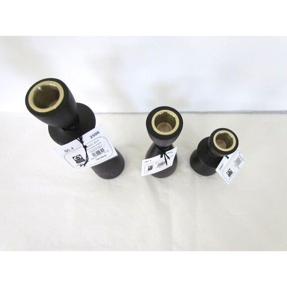 West Elm Tira Wood Taper Candle Holders Black Ash  Set 3 w Candles - Picture 12 of 13